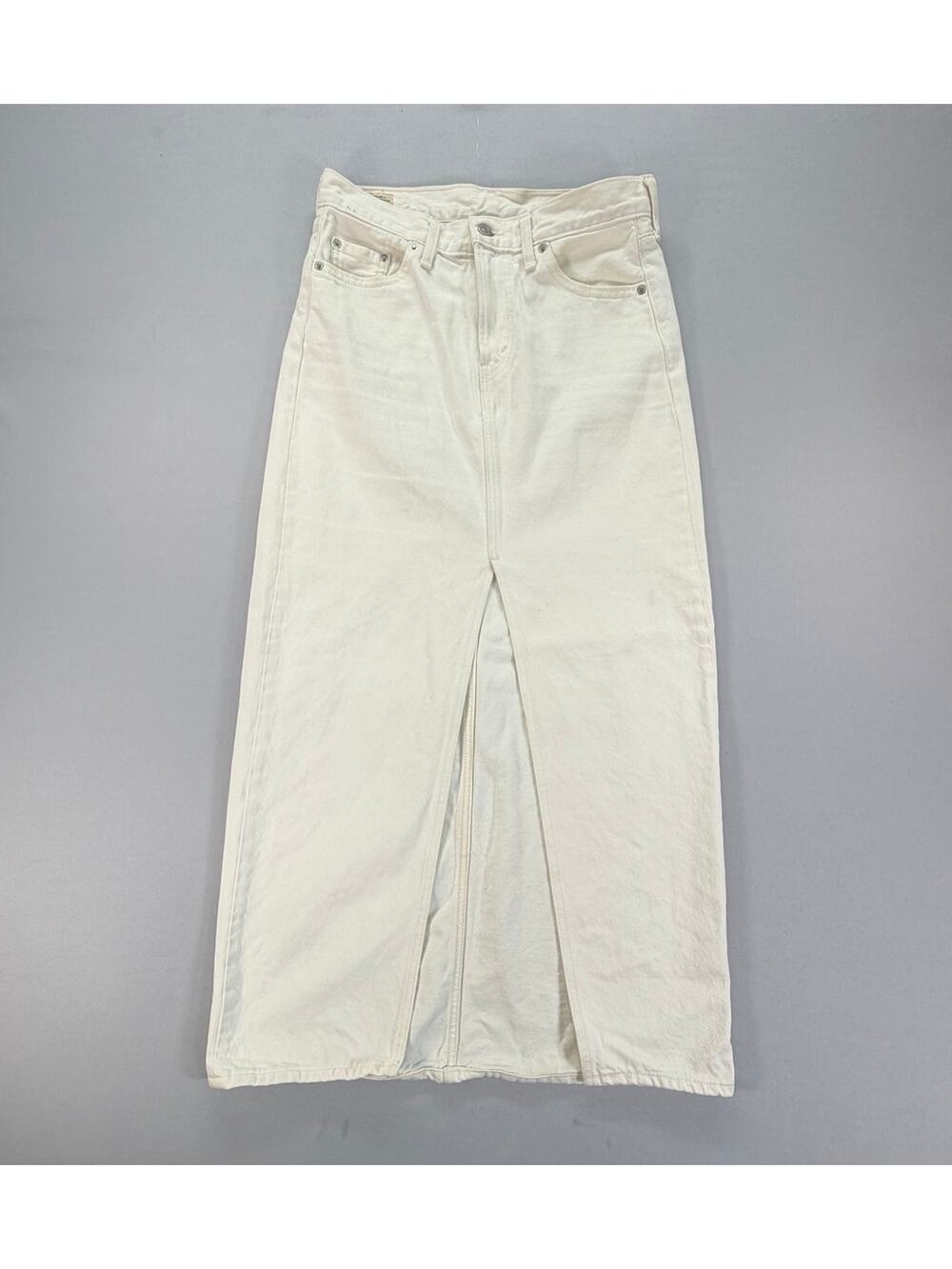 Levi's Premium White Maxi Skirt Womens 26 High Rise Denim Long A-Line